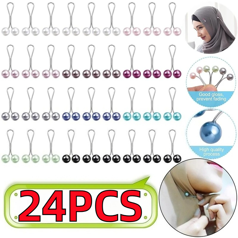 Embroidery Hijab - 6/12/24PCS Pearls Pins Women Shawl Scarf