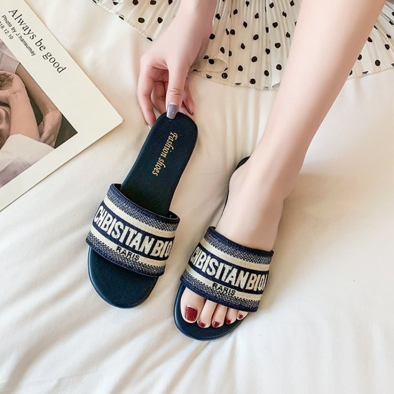 Embroidery Font - Women's Fashion Flat Slippers Summer New