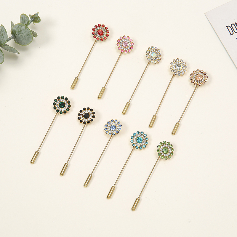 Embroidery Hijab - Double-Layered Flower Diamond One-Word Brooch Pins