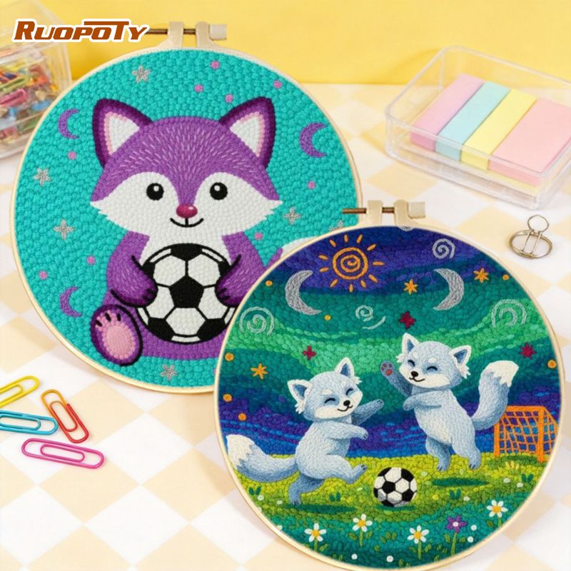 Embroidery Ideas For Bags - RUOPOTY Hedgehog Football Punch Needle Kits