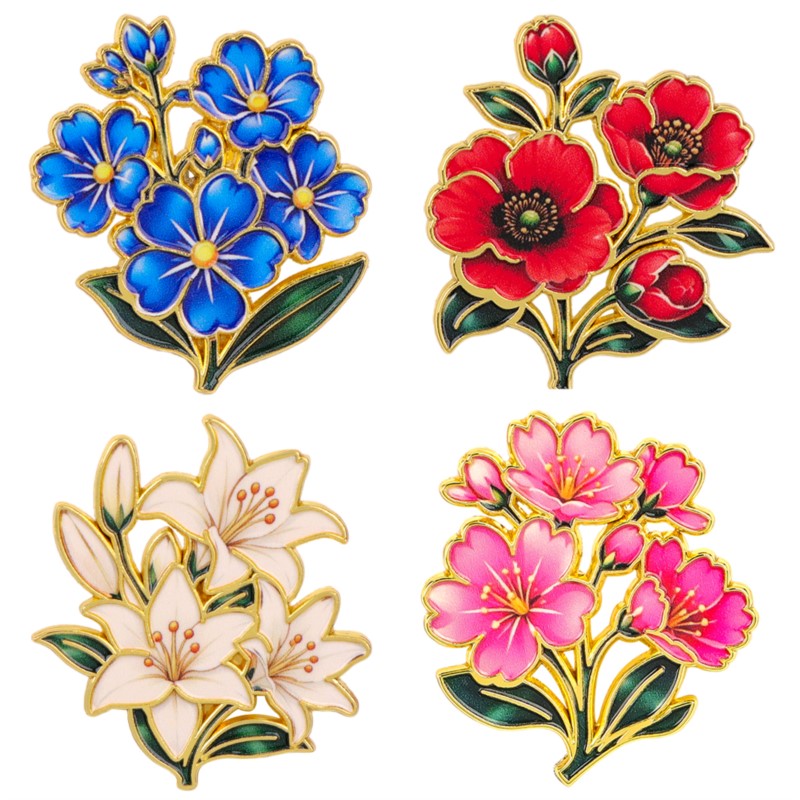 Embroidery Textile - Cute Vintage Colorful Floral Enamel Pin