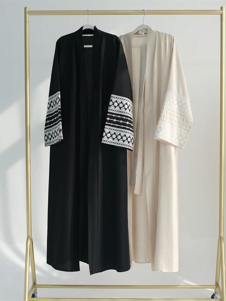 Embroidery Kebaya - Ramadan Eid Black Open Kimono Abaya