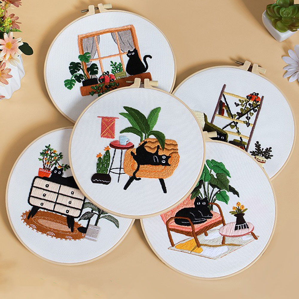 Embroidery Ideas For Bags - Embroidery Kit with Black Cat Design