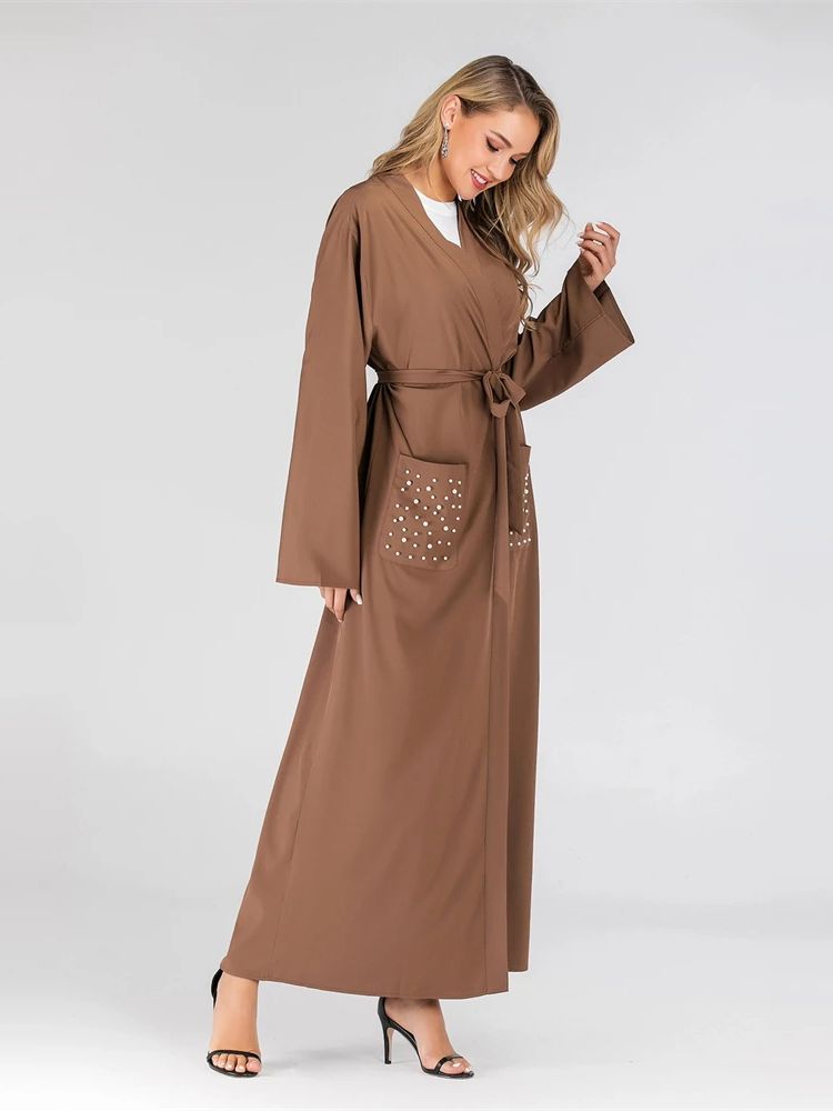 Embroidery Kebaya - Ramadan Embroidery Open Kimono Abaya Dubai