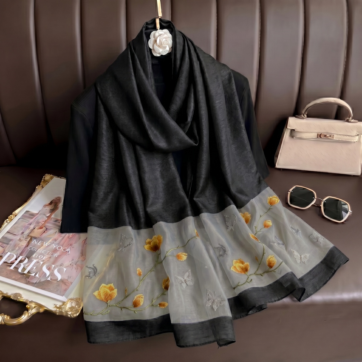 Embroidery Hijab - Scarf Print Hijab Bandana Silk Scarves