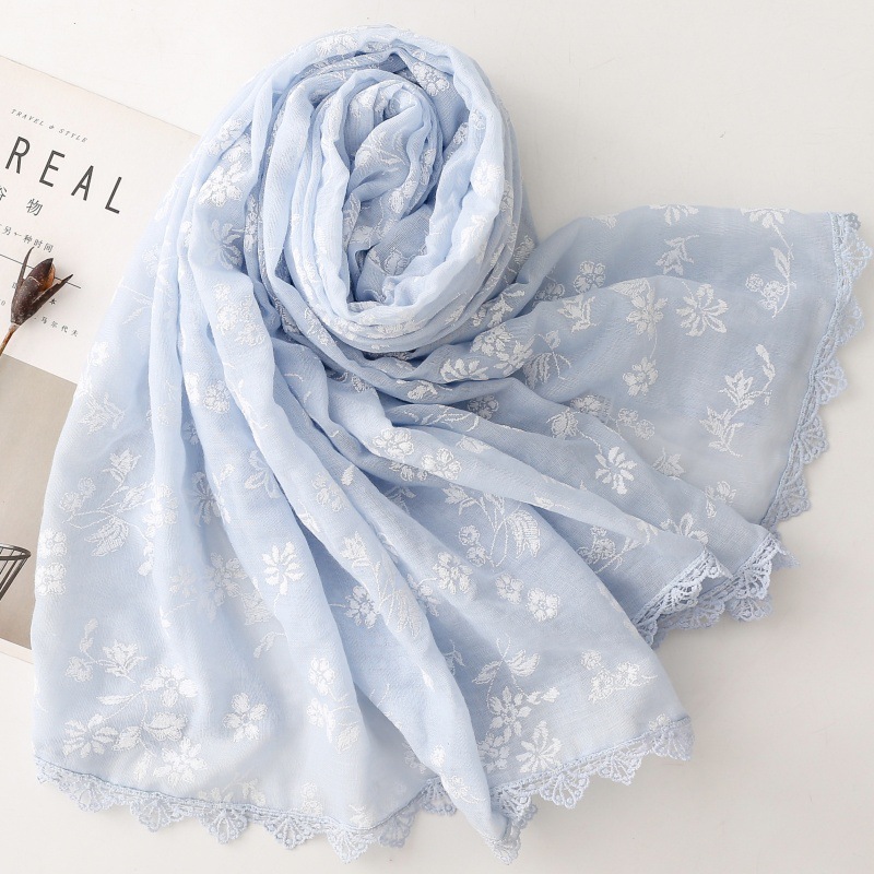 Embroidery Hijab - Women's All Season Floral Embroidery Scarf
