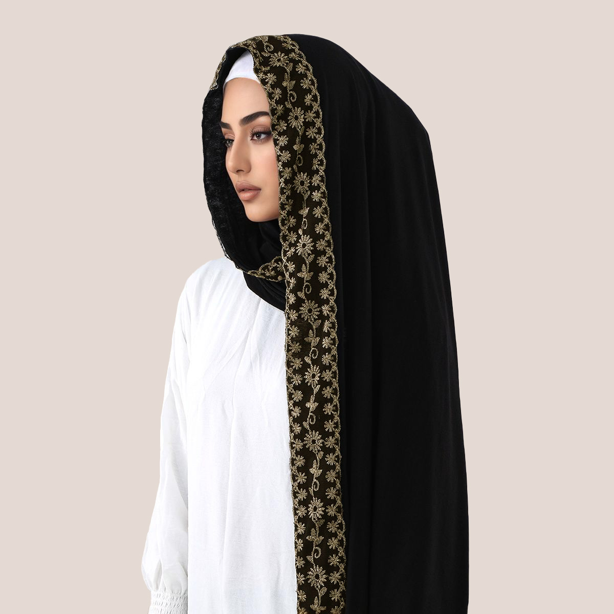 Lace Embroidery Cotton Jersey  - Embroidery Hijab review and price
