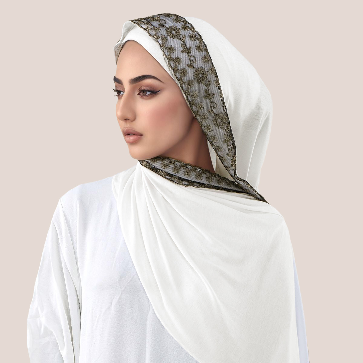 Lace Embroidery Cotton Jersey  - Embroidery Hijab review and price