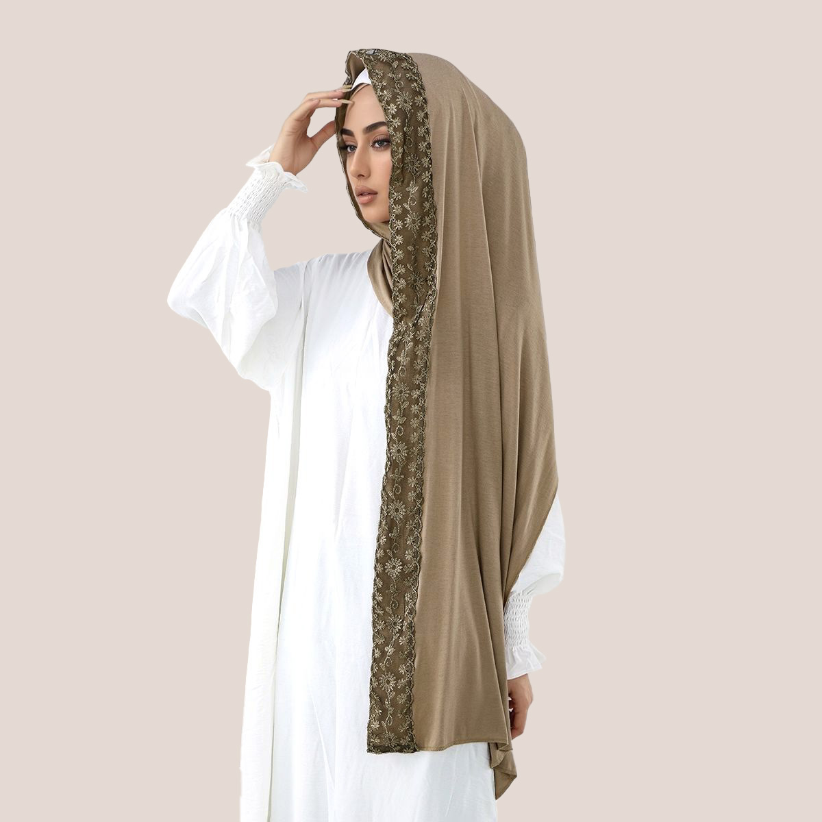 Lace Embroidery Cotton Jersey  - Embroidery Hijab review and price