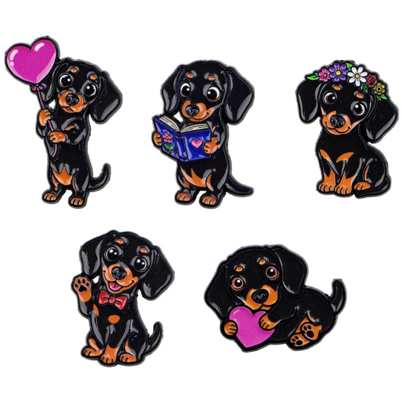5pcs Cute Dachshund Enamel Pin - Embroidery Textile review and price