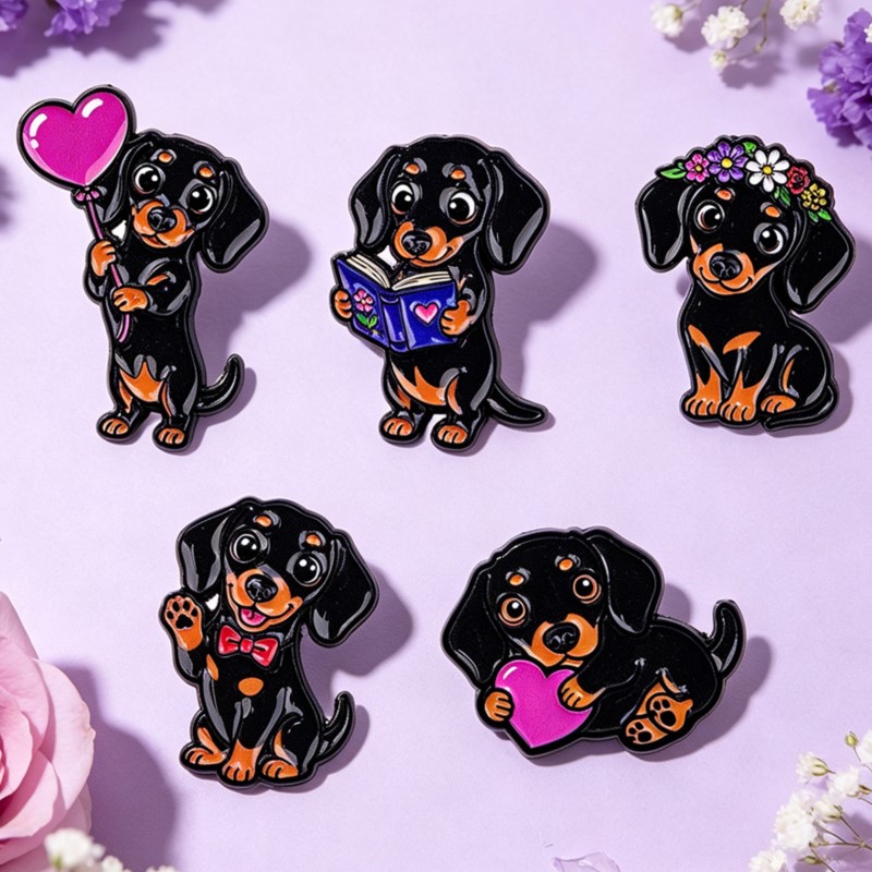 5pcs Cute Dachshund Enamel Pin - Embroidery Textile review and price