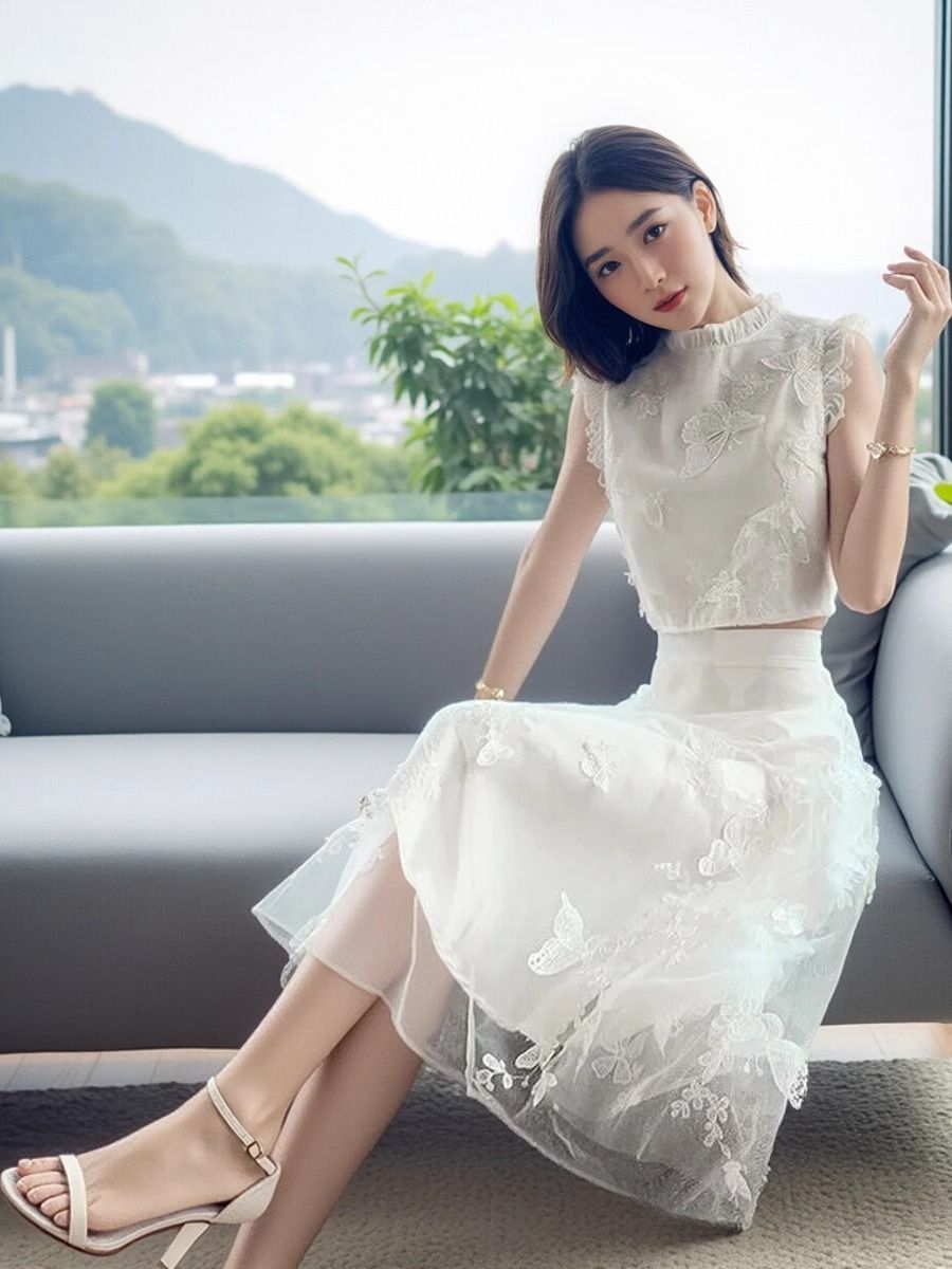 New Summer High End White 2 Pi - Embroidery Blouse review and price