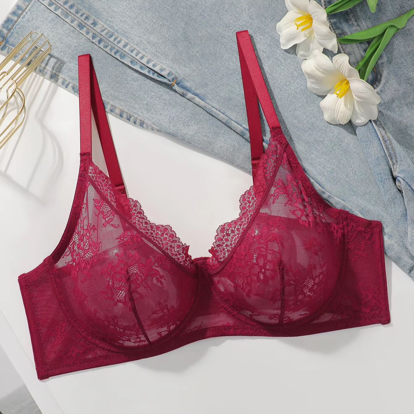 Women Plus Size Red Lace Sheer - Embroidery Red review and price