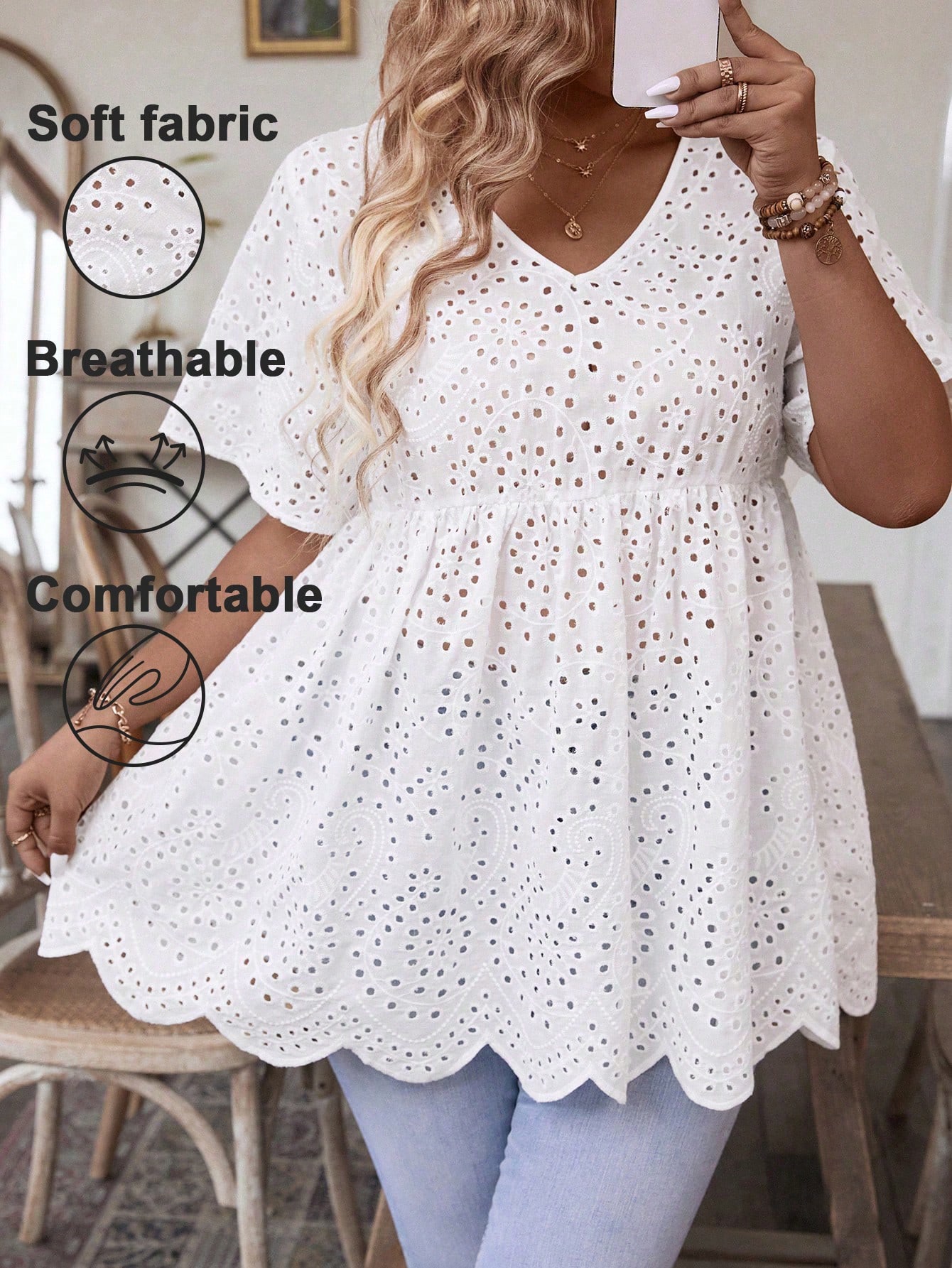 Women's Plus Size White Eyelet - Embroidery Blouse review and price