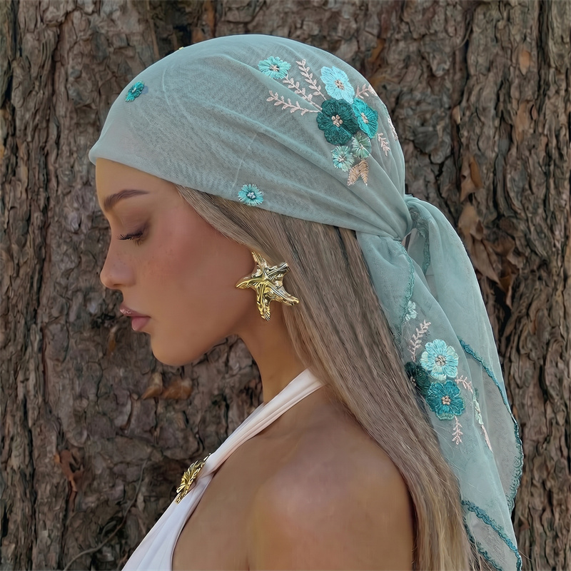 Luxury Sheer Mesh Shawl Floral - Embroidery Hijab review and price