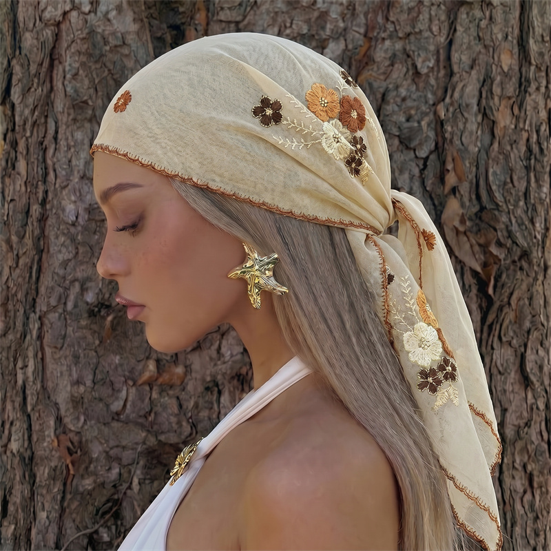 Luxury Sheer Mesh Shawl Floral - Embroidery Hijab review and price