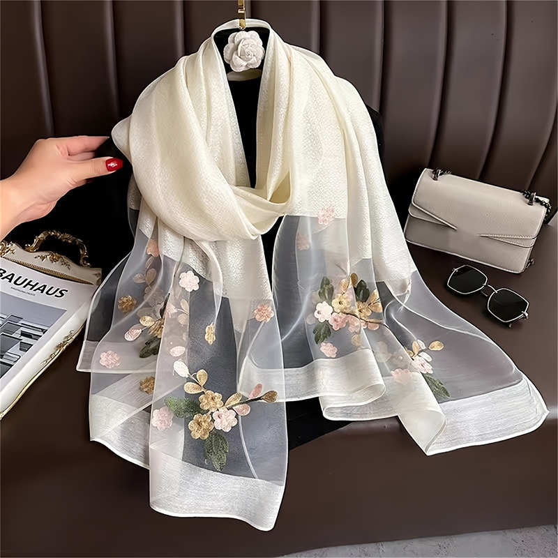Women Silk Wool Scarf Floral E - Embroidery Hijab review and price