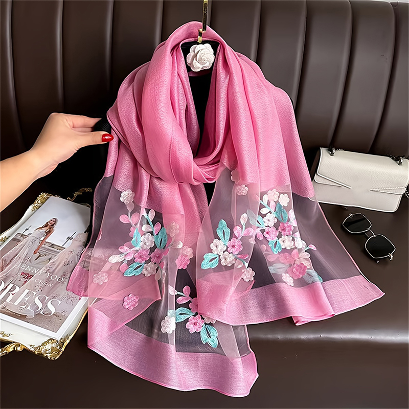 Women Silk Wool Scarf Floral E - Embroidery Hijab review and price
