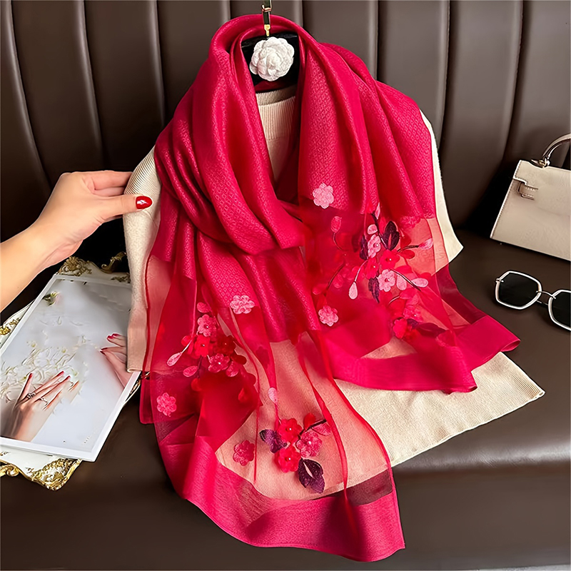 Women Silk Wool Scarf Floral E - Embroidery Hijab review and price