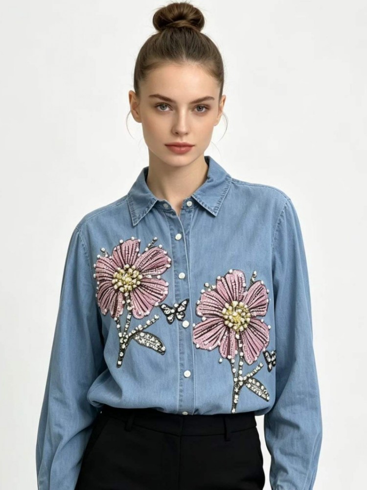 Women Denim Embroidery Blouses - Embroidery Blouse review and price