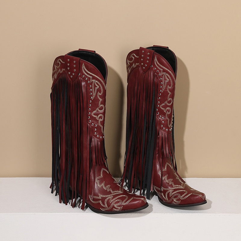 Western Cowboy Mid-calf Boots  - Embroidery Red review and price