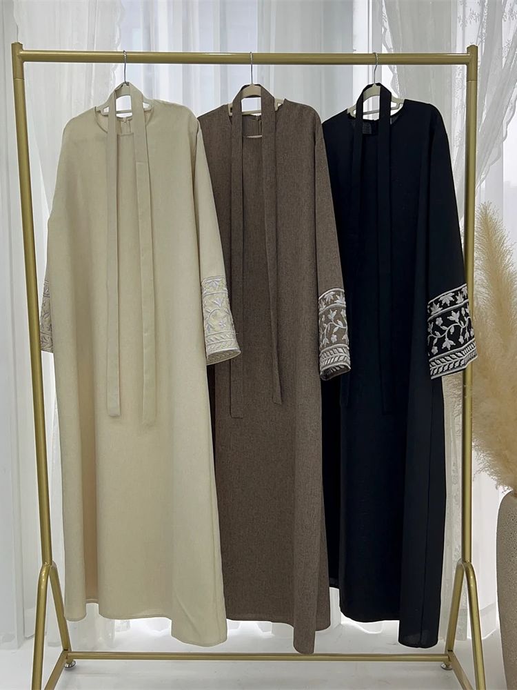 Linen Flower Embroidered Abaya - Embroidery Kebaya review and price