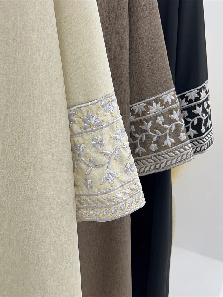 Linen Flower Embroidered Abaya - Embroidery Kebaya review and price