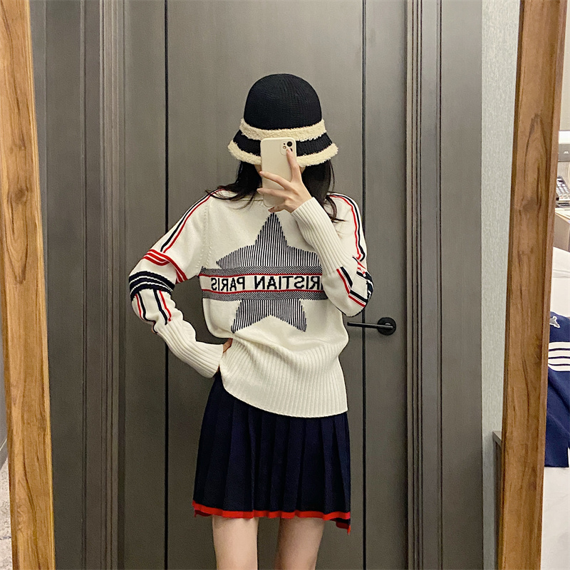 Women's Collared Knitted Sweat - Embroidery Font review and price