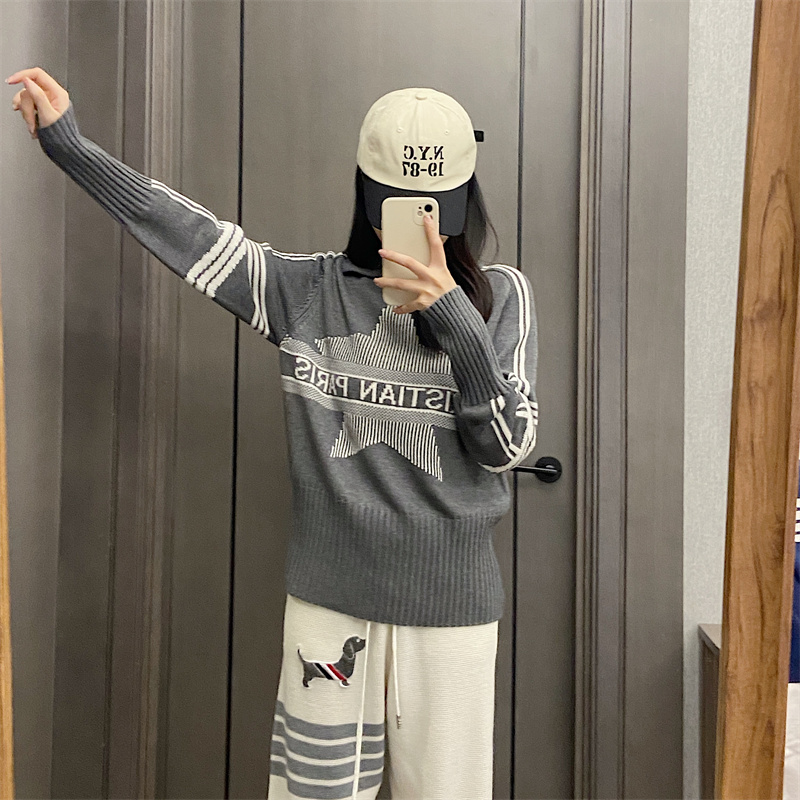 Women's Collared Knitted Sweat - Embroidery Font review and price