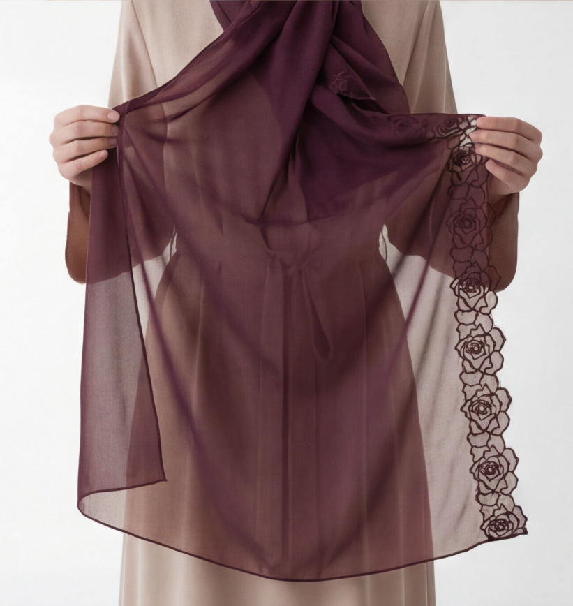 Purple Chiffon Hijab Shawls Wo - Embroidery Hijab review and price