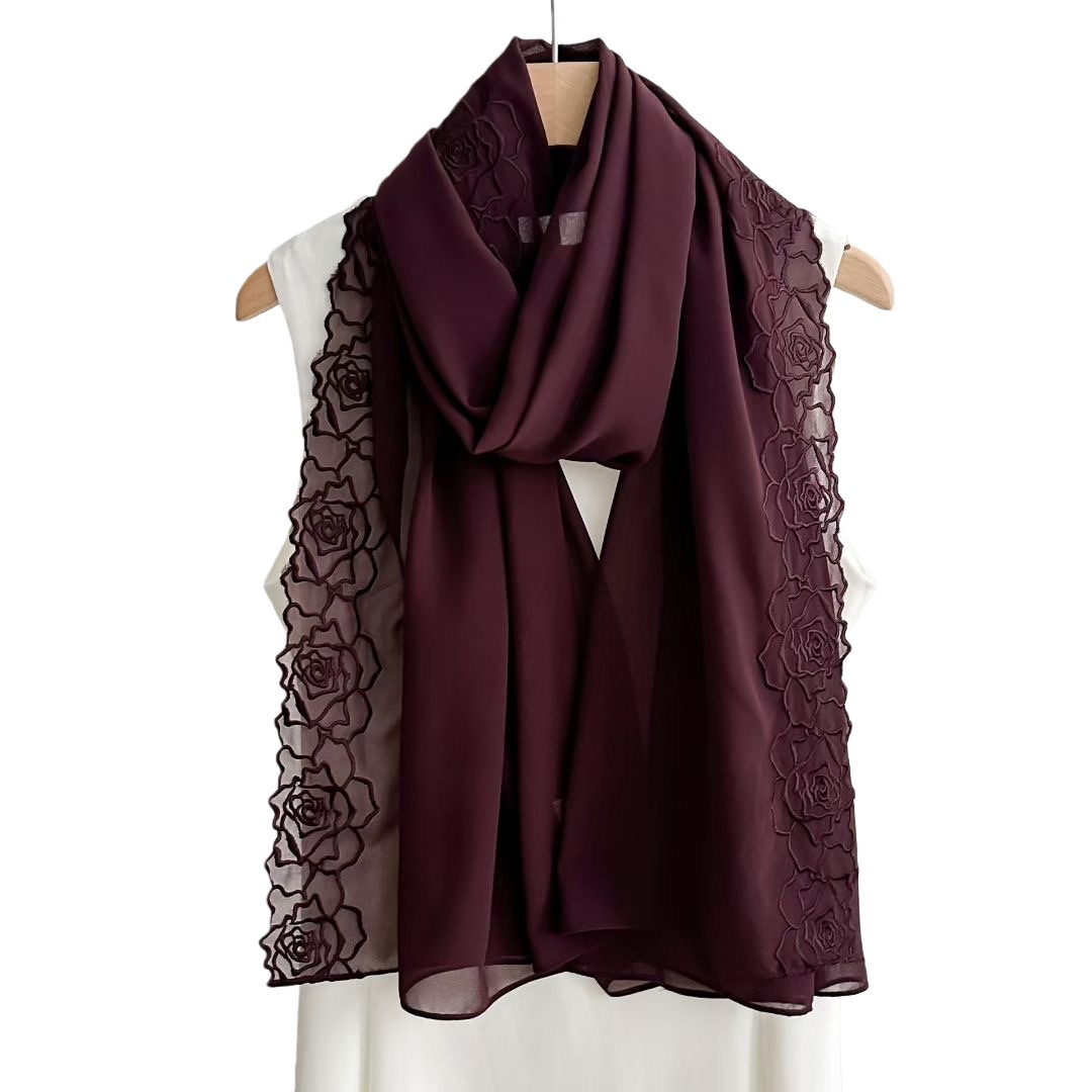 Purple Chiffon Hijab Shawls Wo - Embroidery Hijab review and price