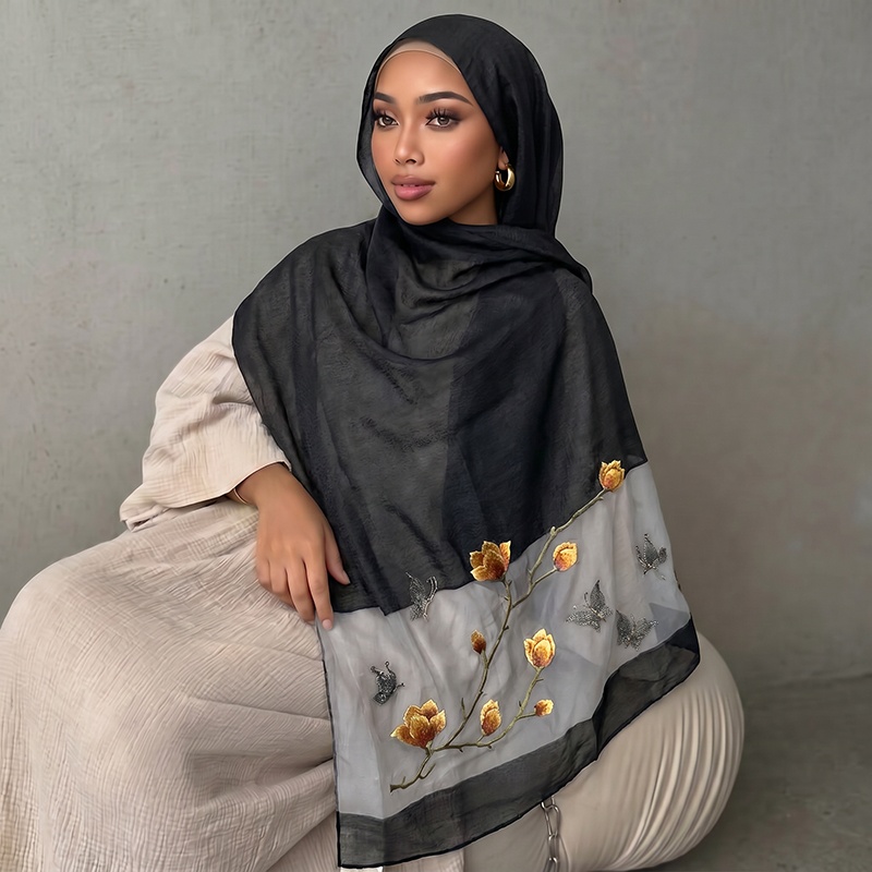 Scarf Print Hijab Bandana Silk - Embroidery Hijab review and price
